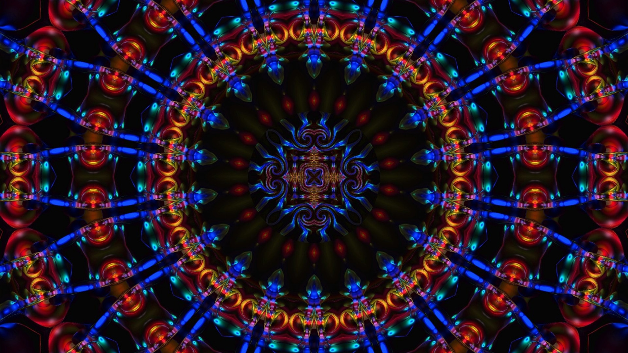 Обои психоделическое искусство, симметрия, фрактальное искусство, узор, калейдоскоп в разрешении 1280x720