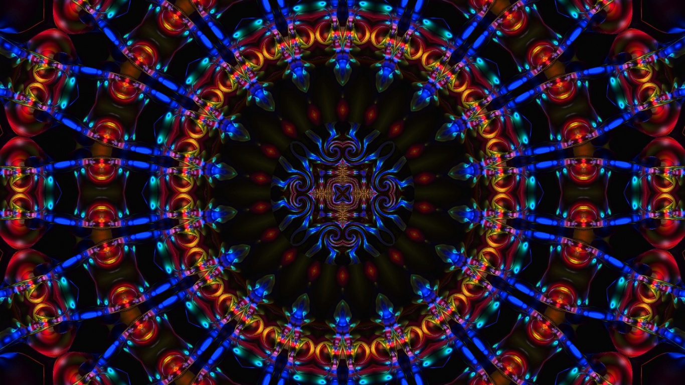 Обои психоделическое искусство, симметрия, фрактальное искусство, узор, калейдоскоп в разрешении 1366x768