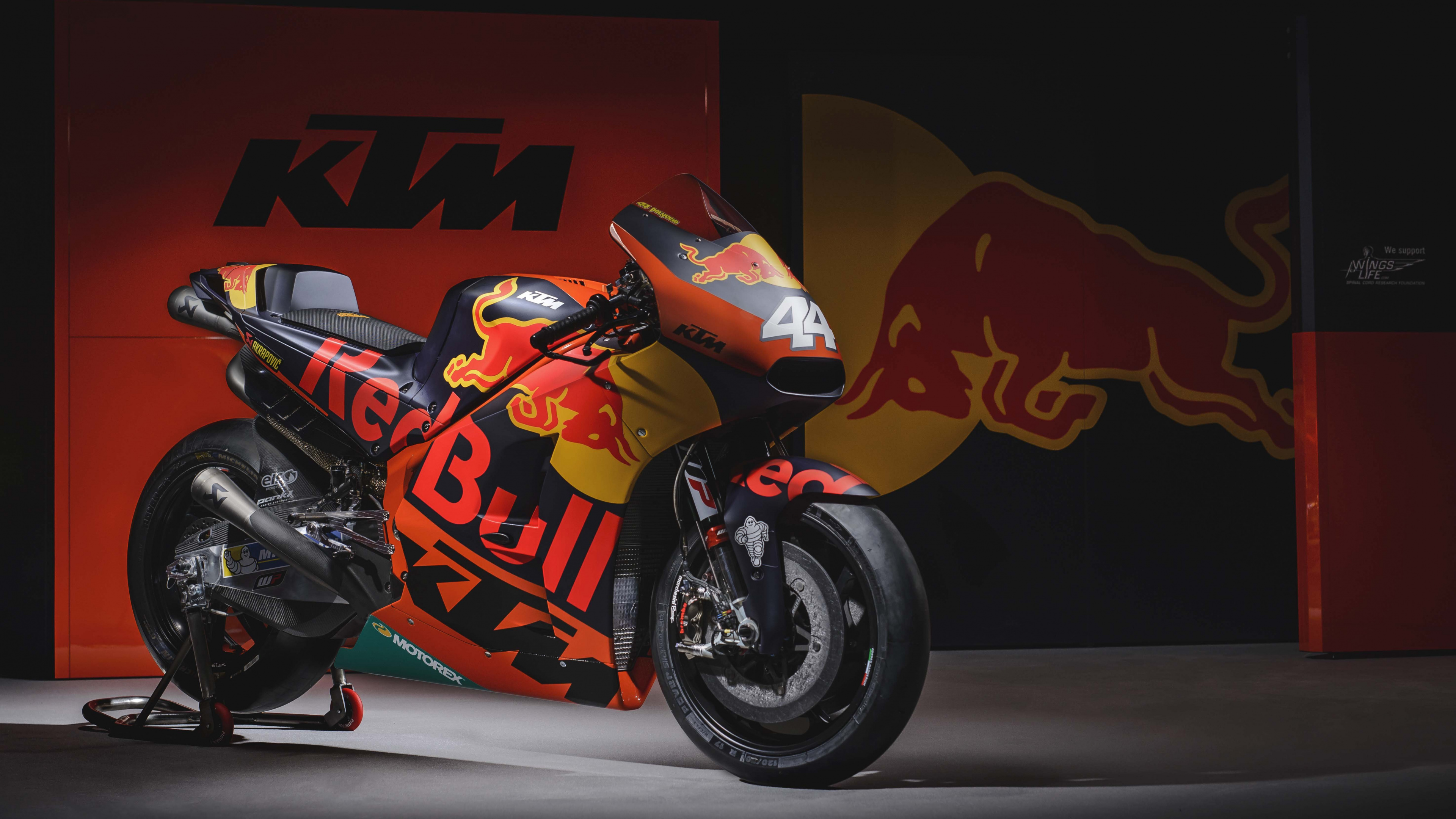 Обои КТМ RC16, мотоцикл, мотогонщик, супербайк, автоспорт в разрешении 3840x2160