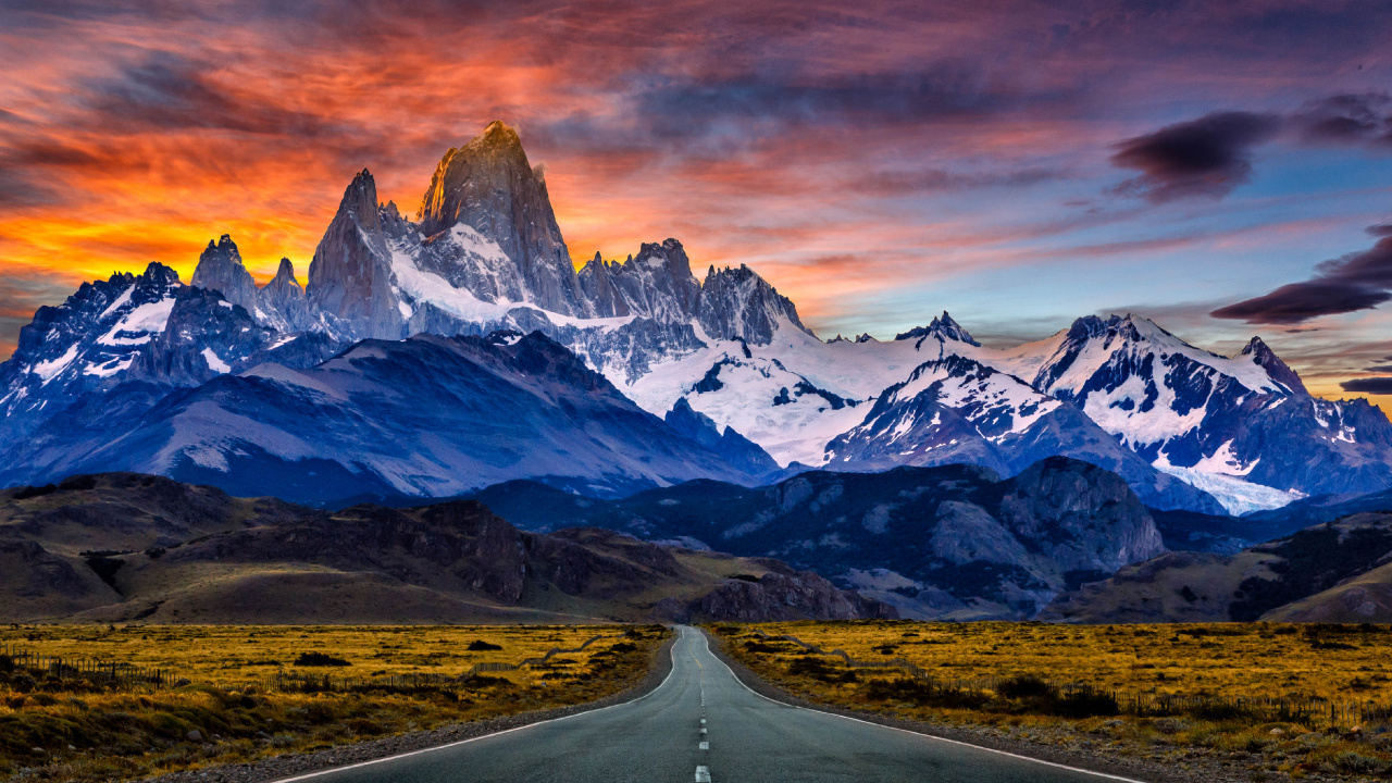 Обои фитц Рой, гора, горный рельеф, природа, горный хребет в разрешении 1280x720