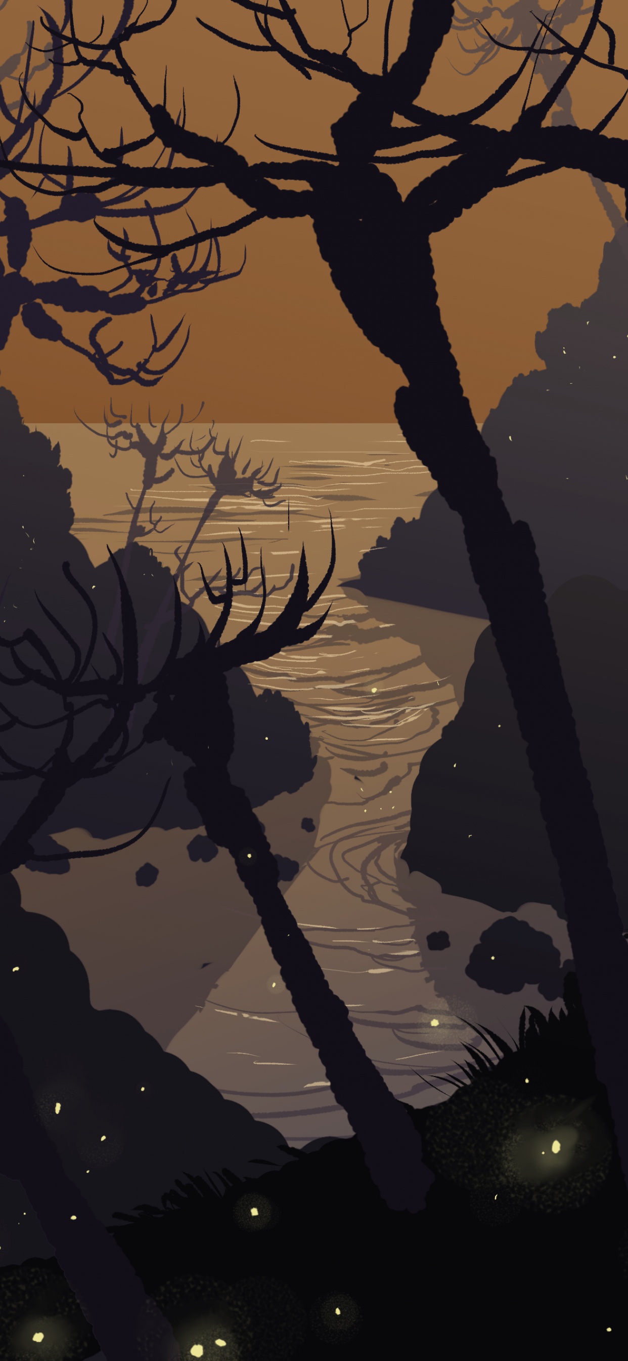 Обои атмосфера, Harusnya Аку, лист, ветвь, произведение искусства в разрешении 1242x2688