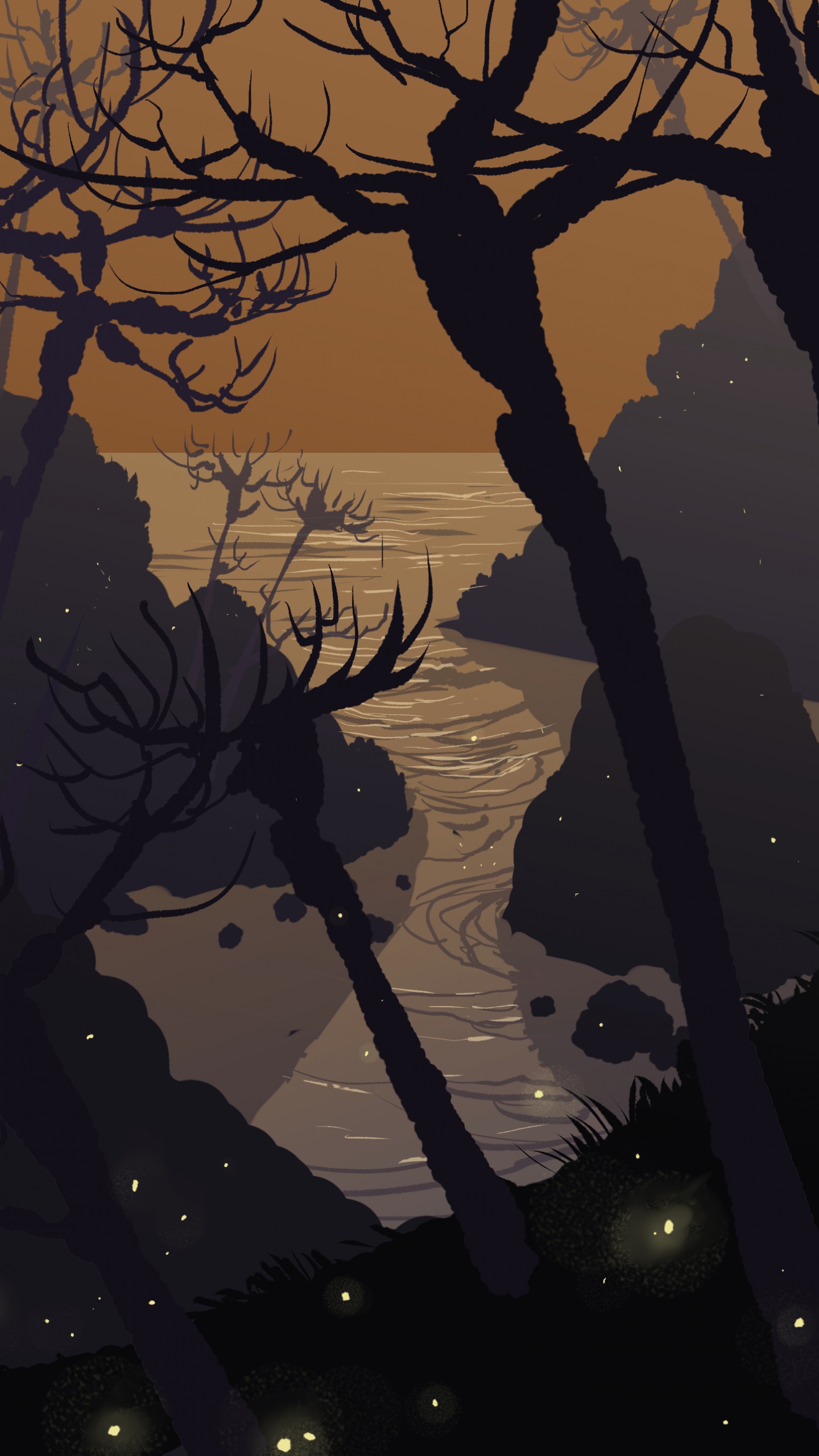 Обои атмосфера, Harusnya Аку, лист, ветвь, произведение искусства в разрешении 1440x2560