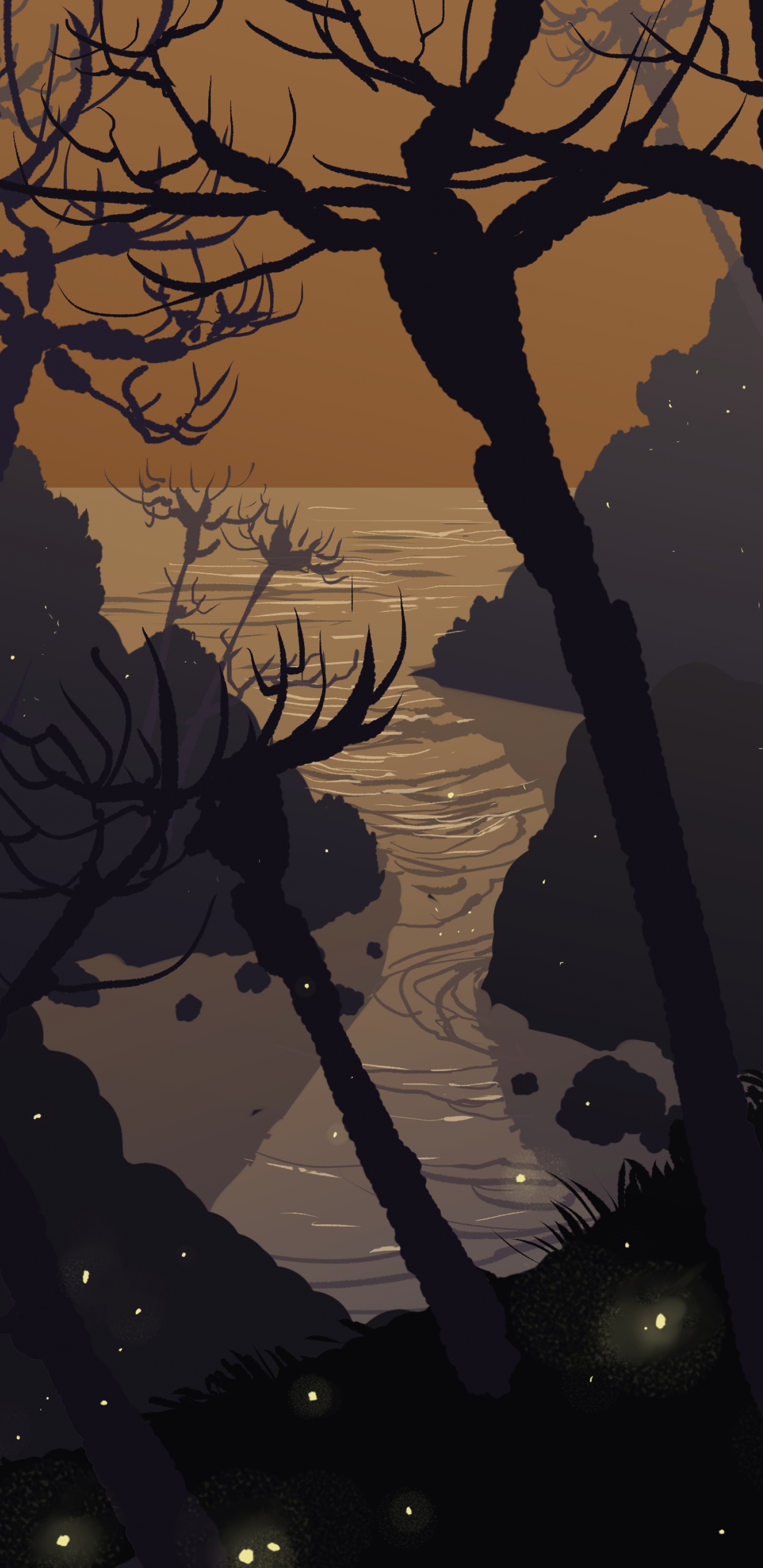 Обои атмосфера, Harusnya Аку, лист, ветвь, произведение искусства в разрешении 1440x2960