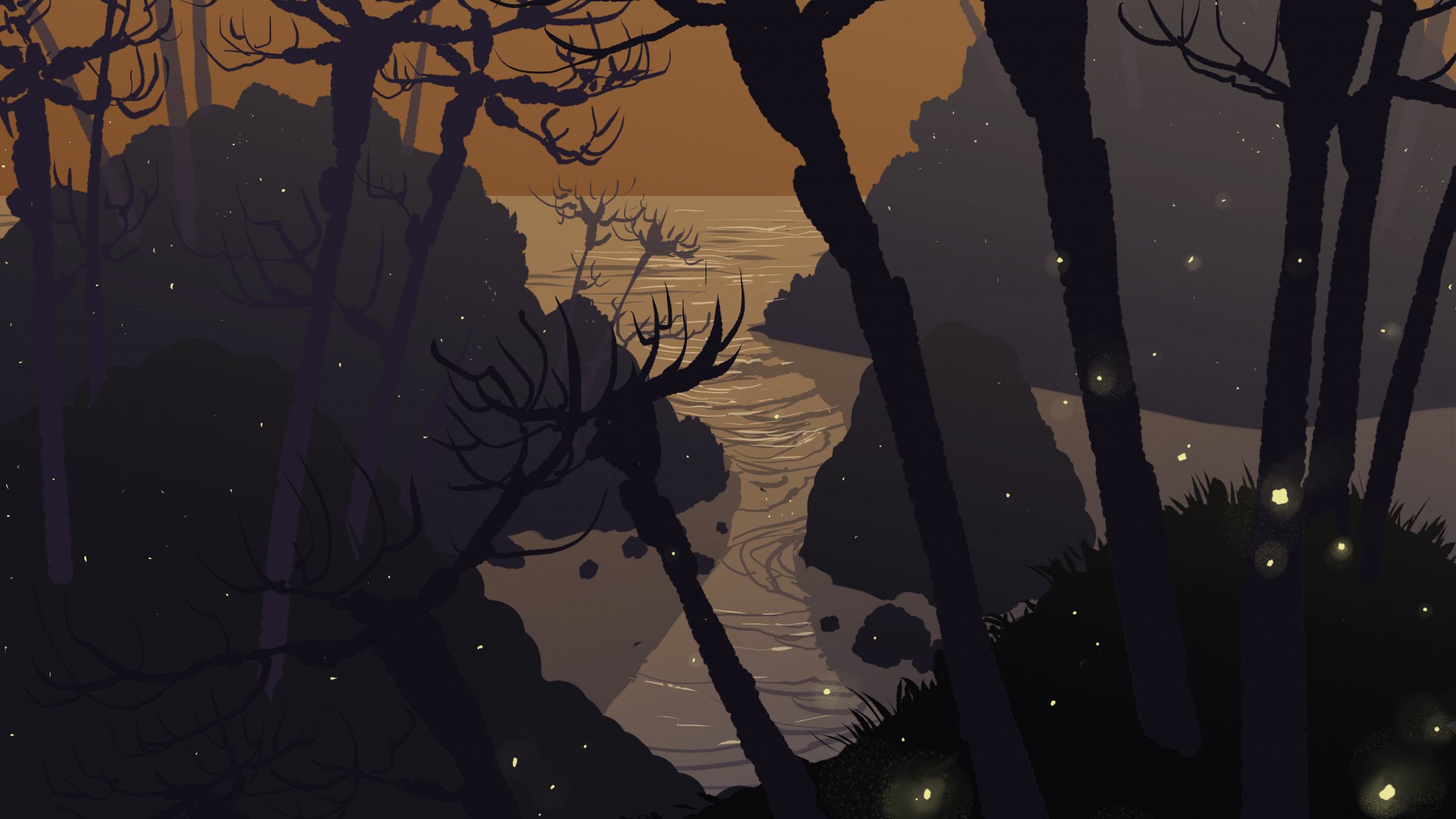 Обои атмосфера, Harusnya Аку, лист, ветвь, произведение искусства в разрешении 2560x1440