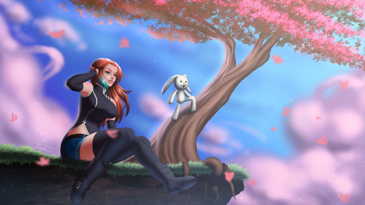 Обои аниме, арт, мультфильм, весна, иллюстрация в разрешении 1280x720