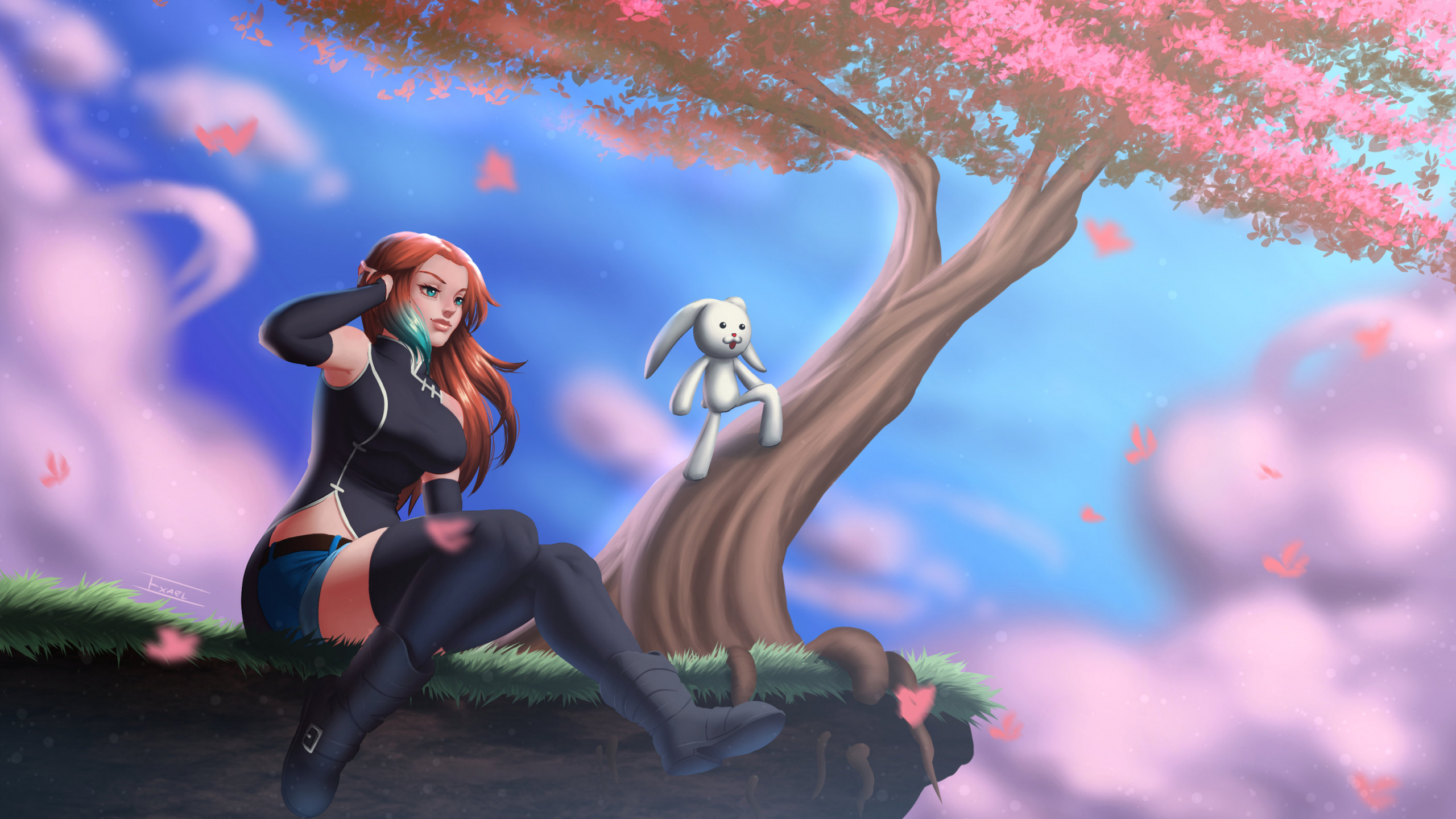 Обои аниме, арт, мультфильм, весна, иллюстрация в разрешении 2560x1440