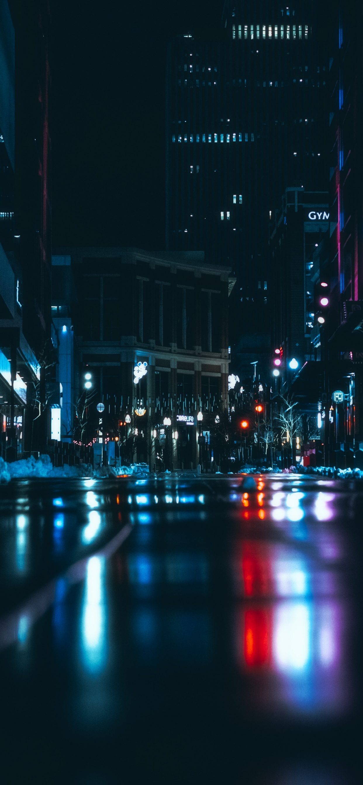 Обои ночь, синий, красный цвет, городской район, свет в разрешении 1242x2688