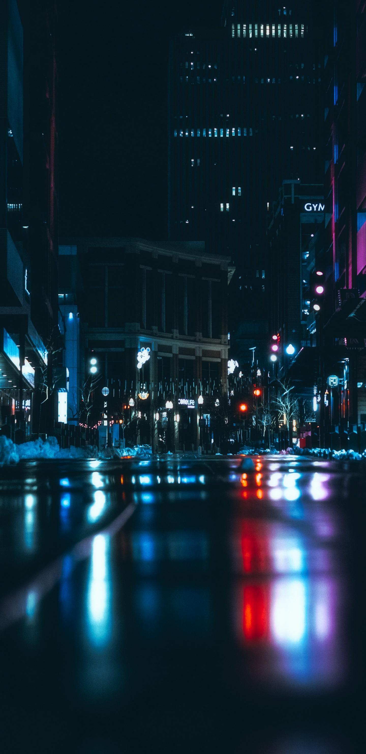 Обои ночь, синий, красный цвет, городской район, свет в разрешении 1440x2960