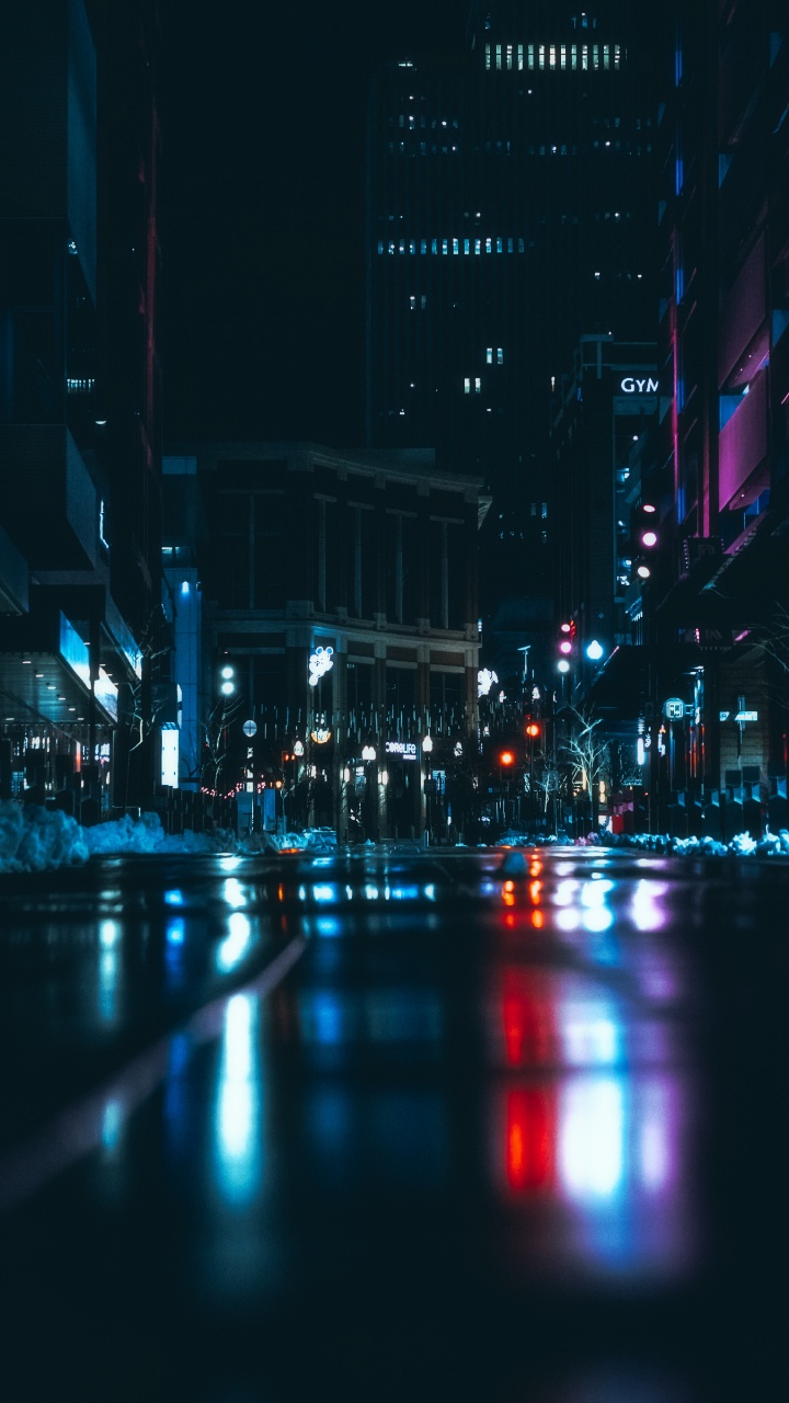 Обои ночь, синий, красный цвет, городской район, свет в разрешении 720x1280