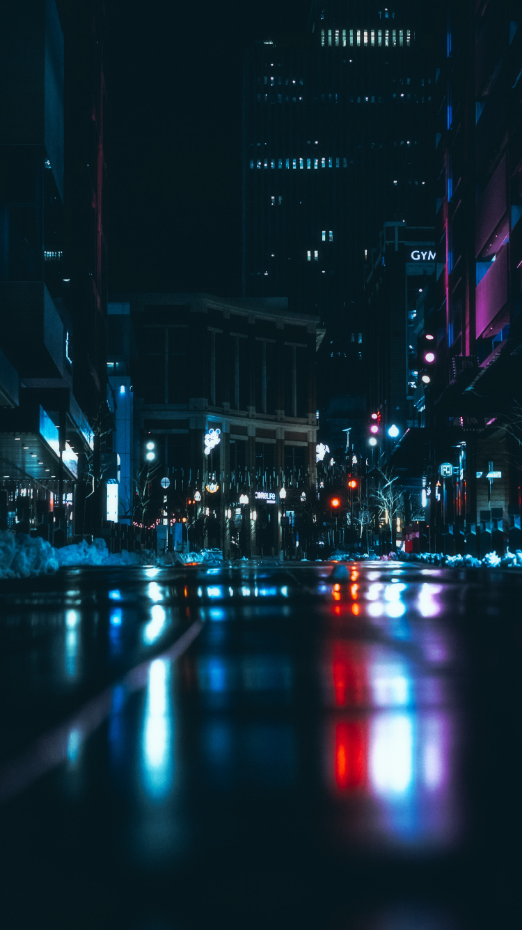 Обои ночь, синий, красный цвет, городской район, свет в разрешении 750x1334