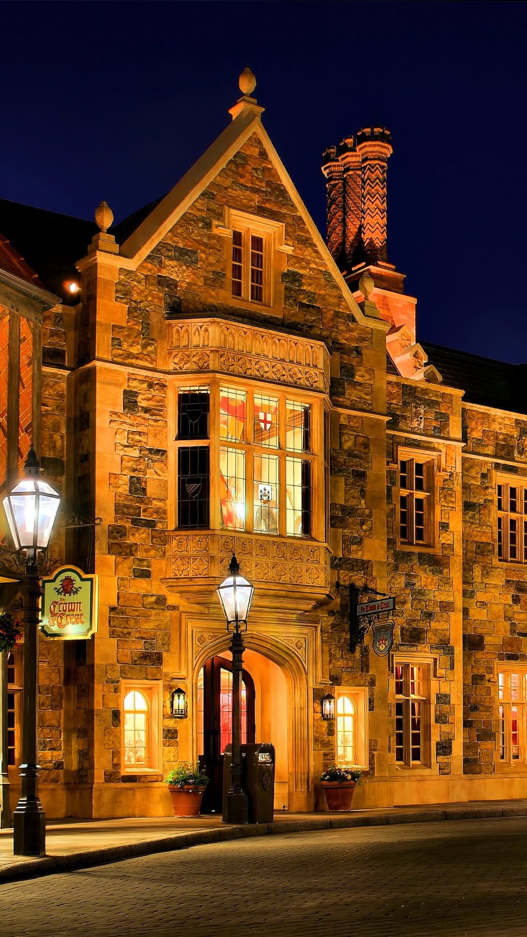 Обои Парижский Диснейленд, ночь, ориентир, городок, освещение в разрешении 1080x1920