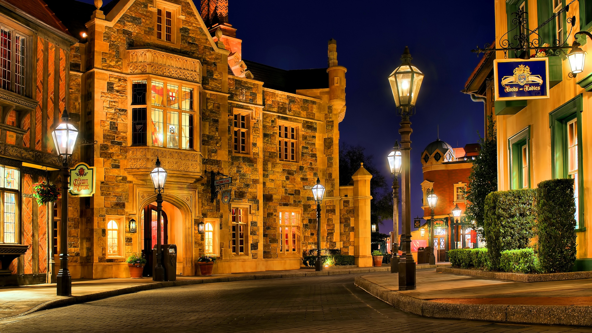 Обои Парижский Диснейленд, ночь, ориентир, городок, освещение в разрешении 1920x1080