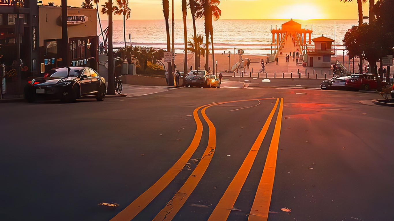 Обои закат, облако, растение, легковые автомобили, дерево в разрешении 1366x768