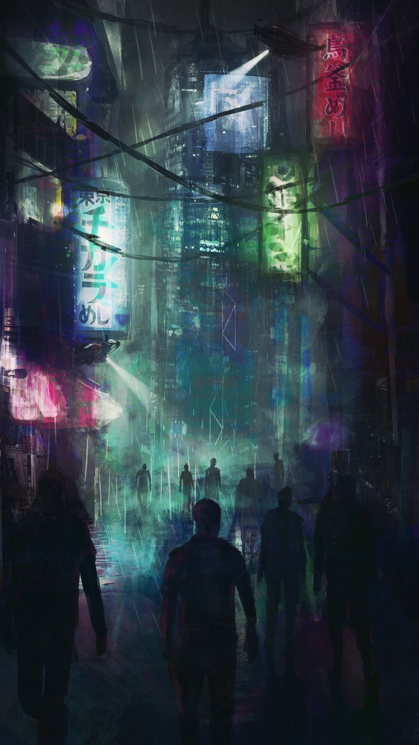 Обои Киберпанк, дистопия, арт, Научная фантастика, пурпур в разрешении 1440x2560