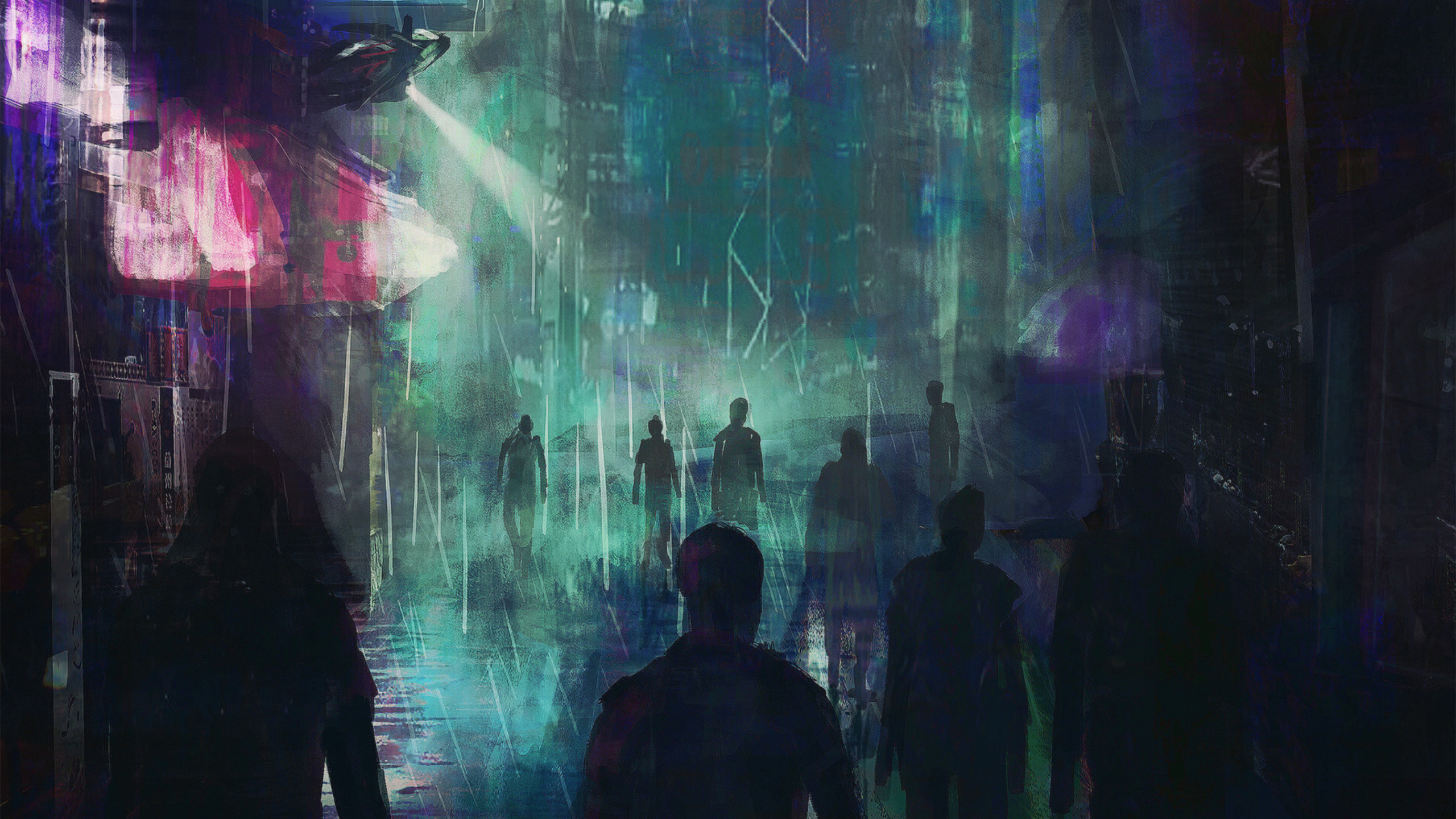 Обои Киберпанк, дистопия, арт, Научная фантастика, пурпур в разрешении 2560x1440