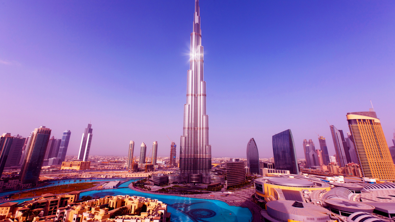 Обои Бурдж Халифа, вышка, небоскреб, городской пейзаж, ориентир в разрешении 1366x768