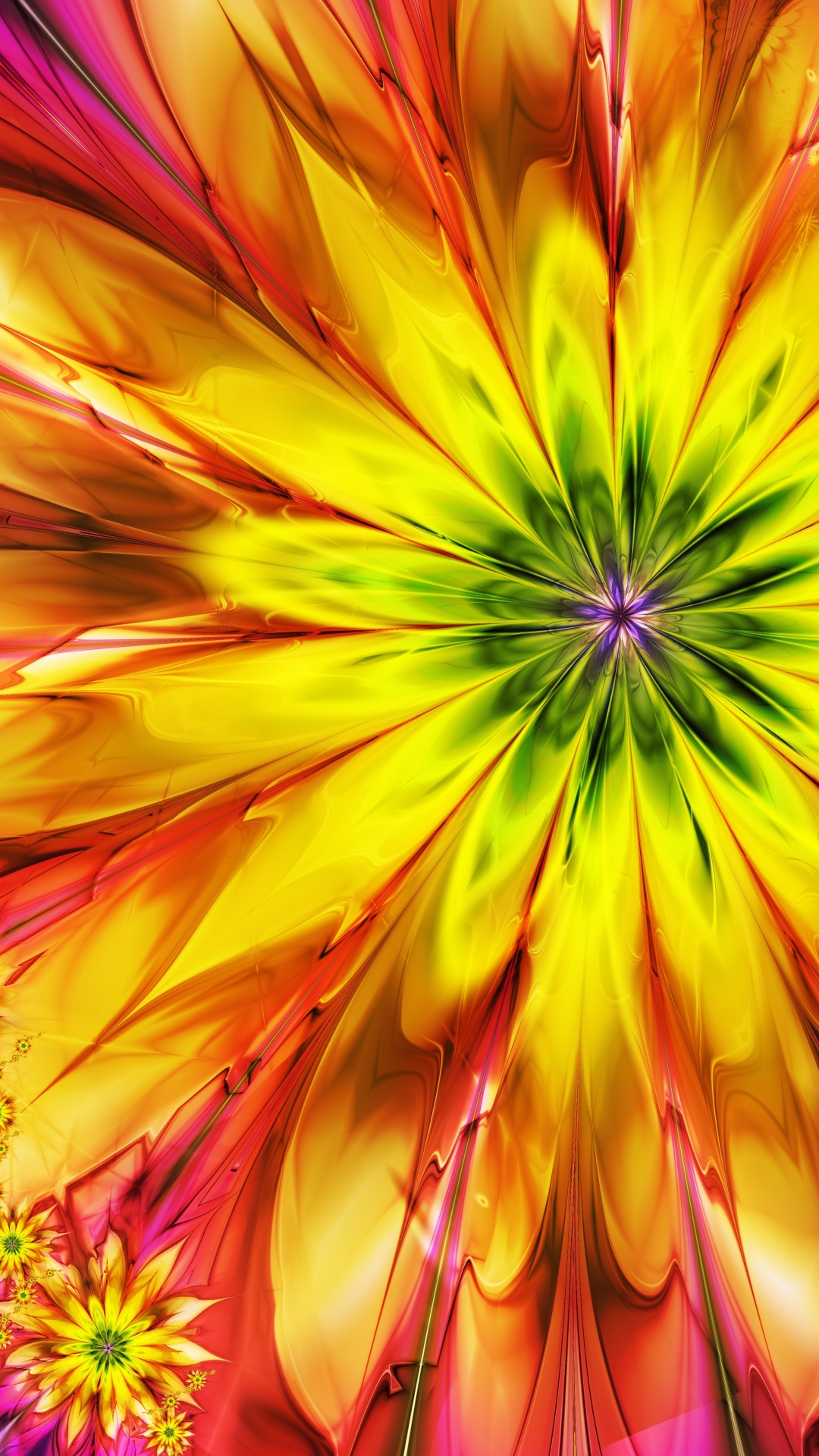 Обои цветок, фрактальное искусство, желтый, лепесток, полевой цветок в разрешении 1080x1920