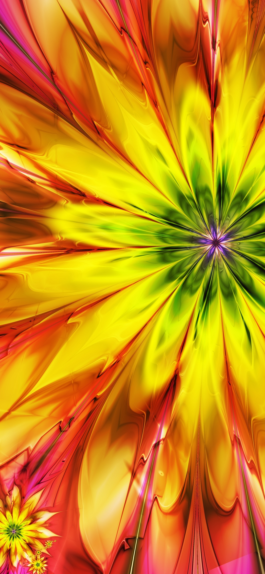 Обои цветок, фрактальное искусство, желтый, лепесток, полевой цветок в разрешении 1125x2436
