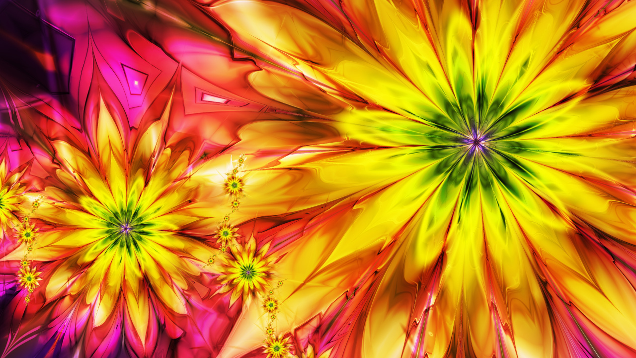 Обои цветок, фрактальное искусство, желтый, лепесток, полевой цветок в разрешении 1280x720