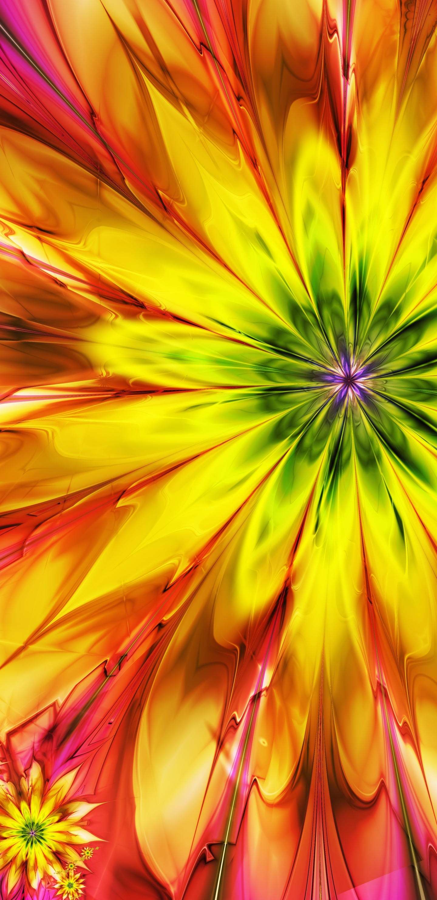 Обои цветок, фрактальное искусство, желтый, лепесток, полевой цветок в разрешении 1440x2960
