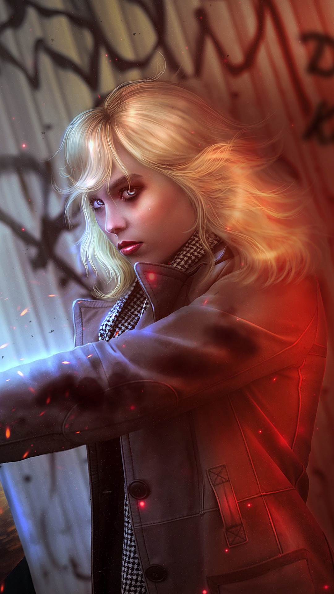 Обои Шарлиз Терон, Атомная Блондинка, Лорейн Бротон, арт, свет в разрешении 1080x1920