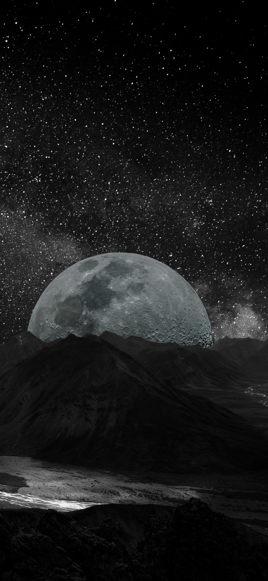 Обои луна, астронавт, Вселенная, Галактика, космическое пространство в разрешении 1125x2436