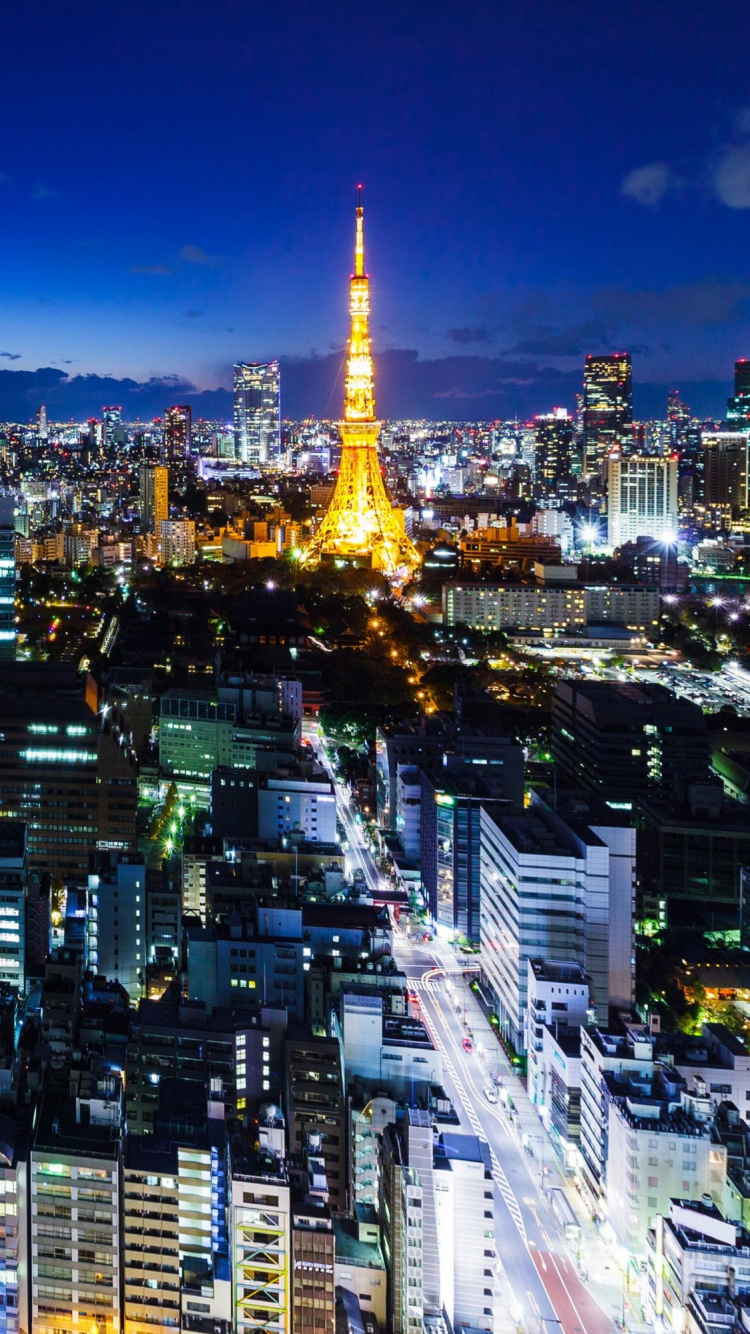Обои Токио панорама, токийская башня, город, городской пейзаж, городской район в разрешении 750x1334