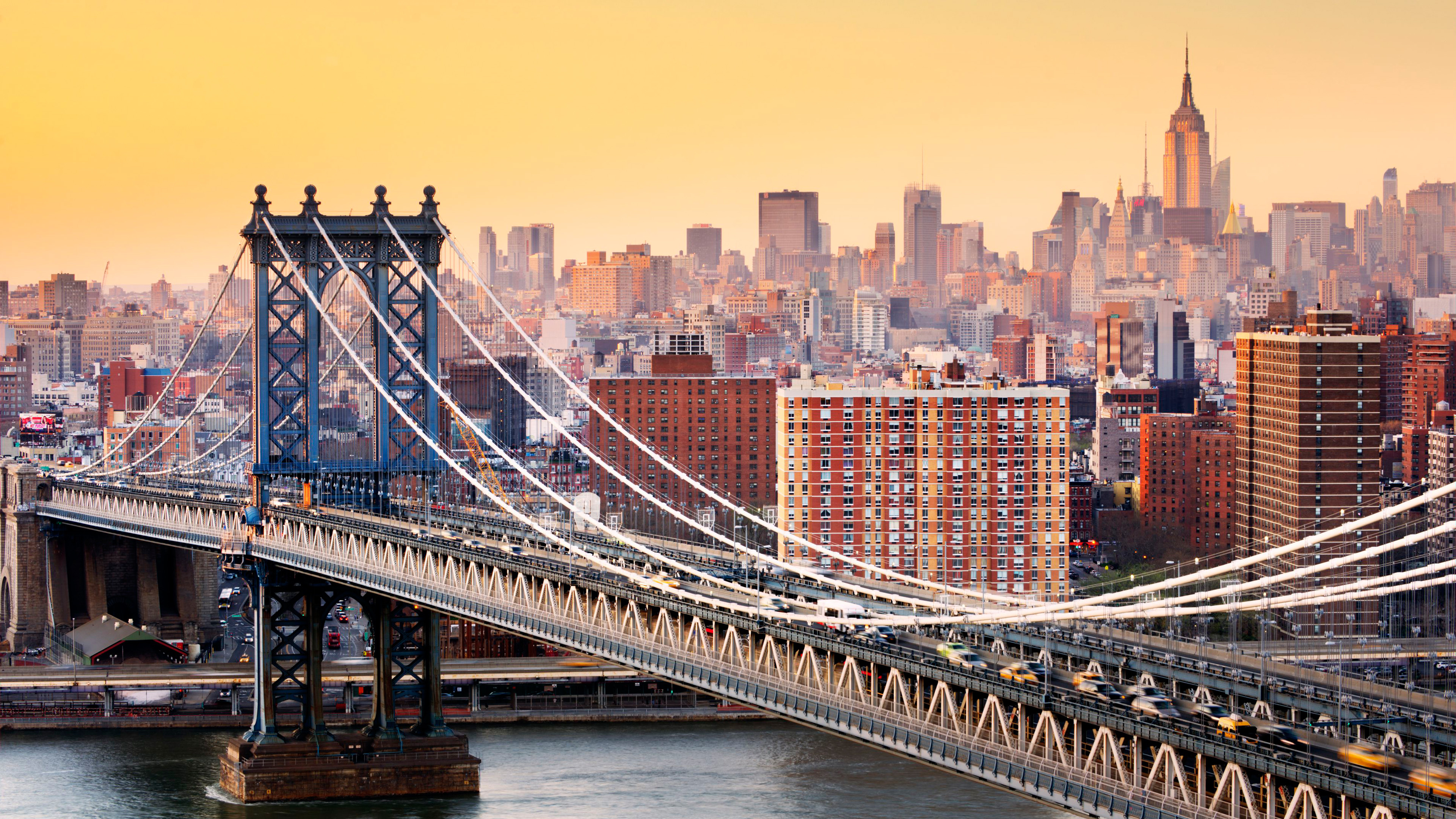 Обои Бруклинский мост, Квинс, городской пейзаж, город, линия горизонта в разрешении 3840x2160