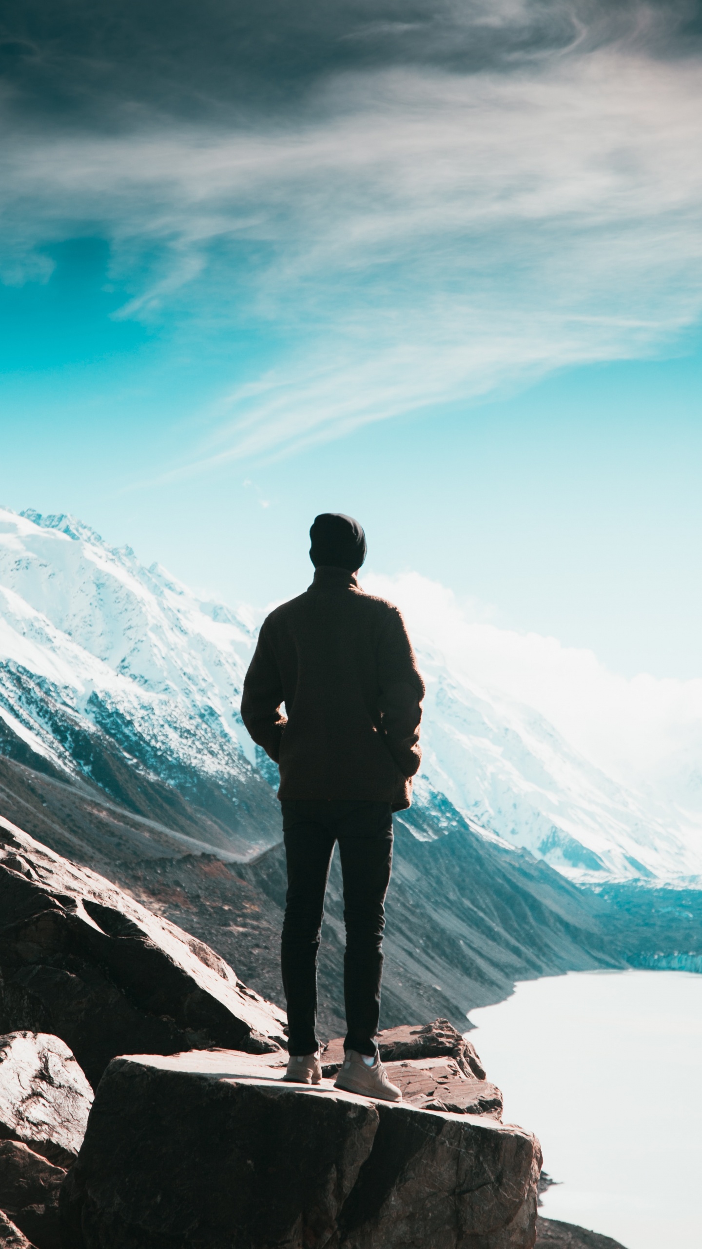 Обои синий, горный хребет, ледяная форма, рельеф, море в разрешении 1440x2560