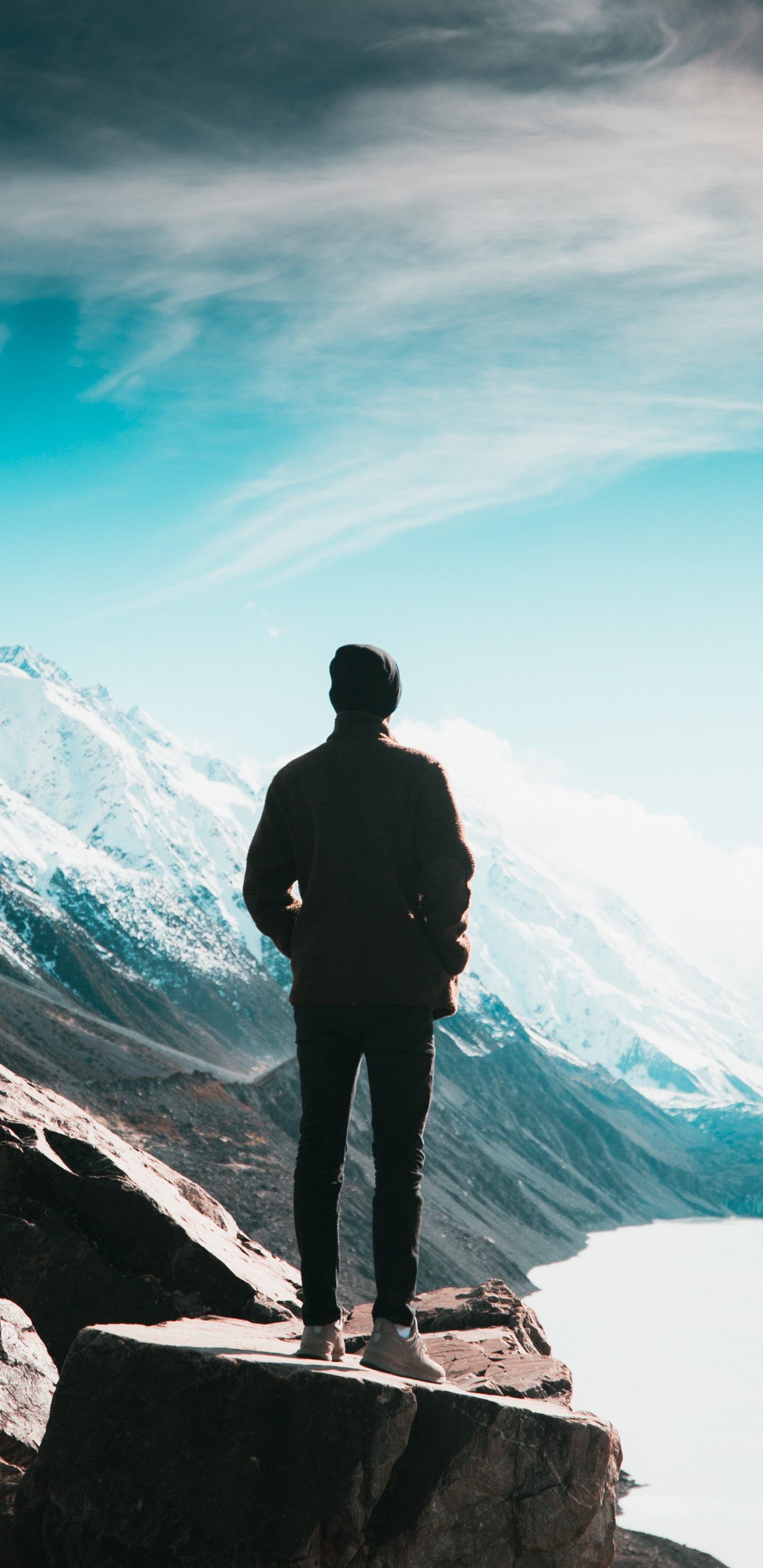 Обои синий, горный хребет, ледяная форма, рельеф, море в разрешении 1440x2960