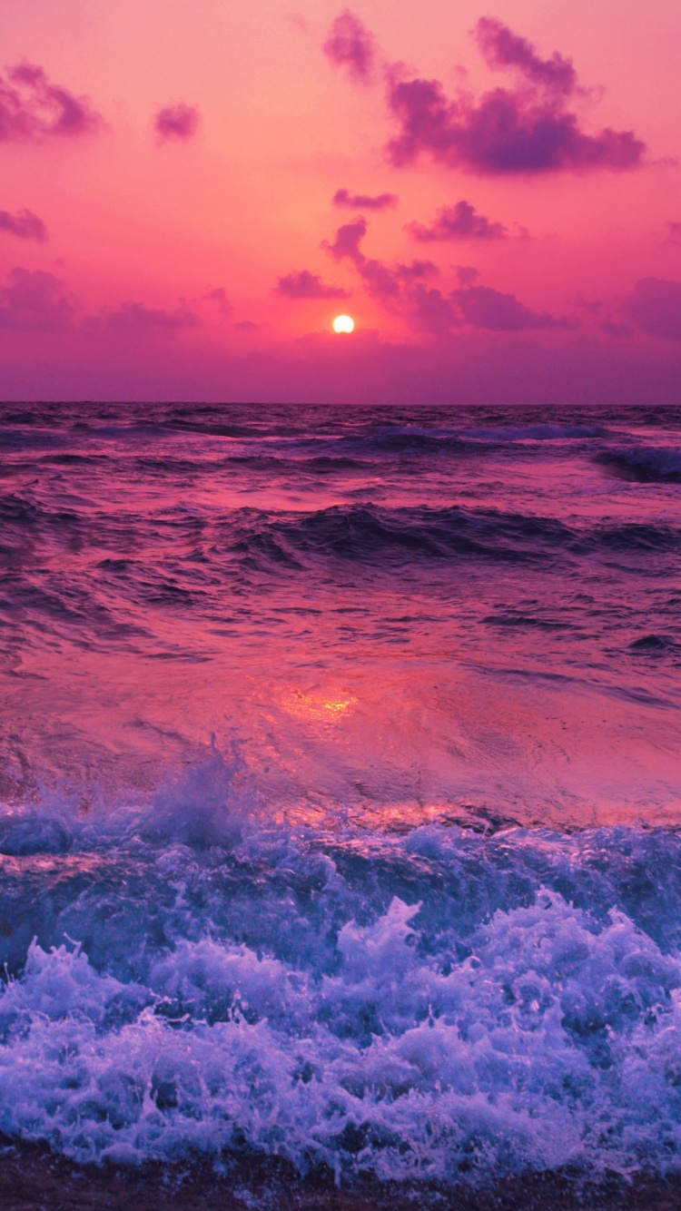 Обои закат, море, цветной, океан, вода в разрешении 750x1334