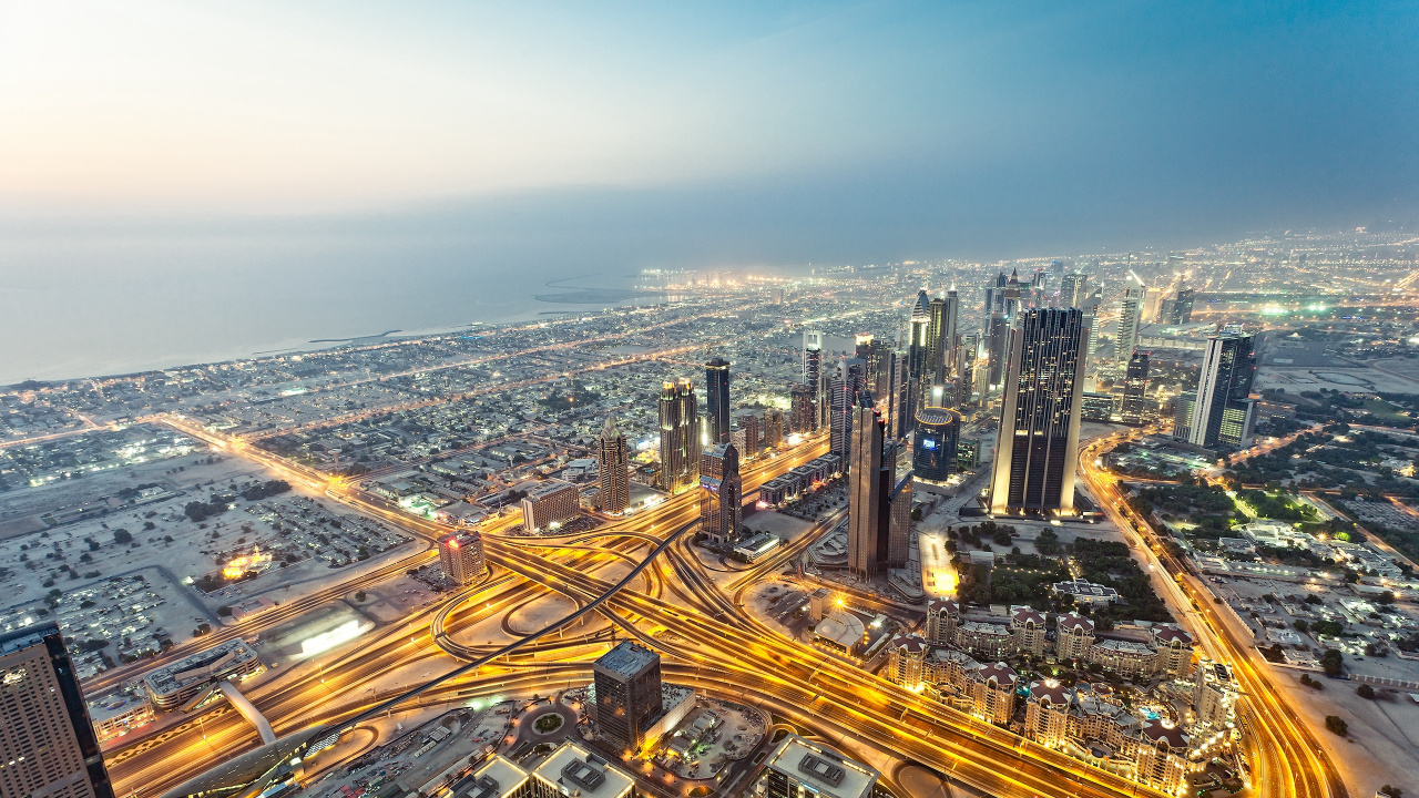 Обои Бурдж Халифа, Бурдж-Халифа-вид сверху, вышка, городской пейзаж, городской район в разрешении 1280x720