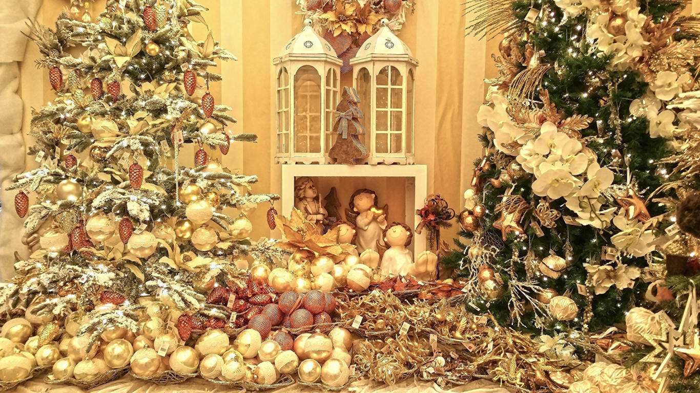 Обои елка, Рождественские украшения, Рождественский день, рождественский орнамент, Новый год в разрешении 1366x768