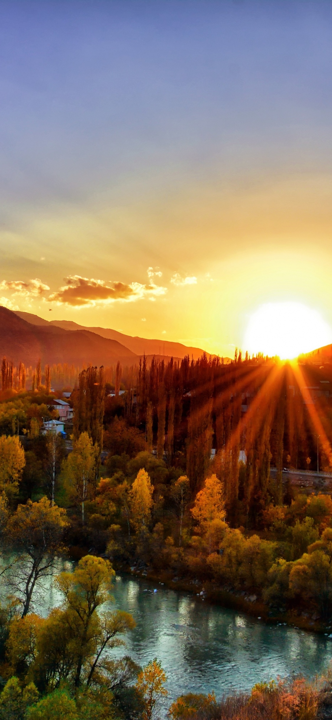 Обои рассвет пейзаж, закат, пейзаж, природа, гора в разрешении 1125x2436