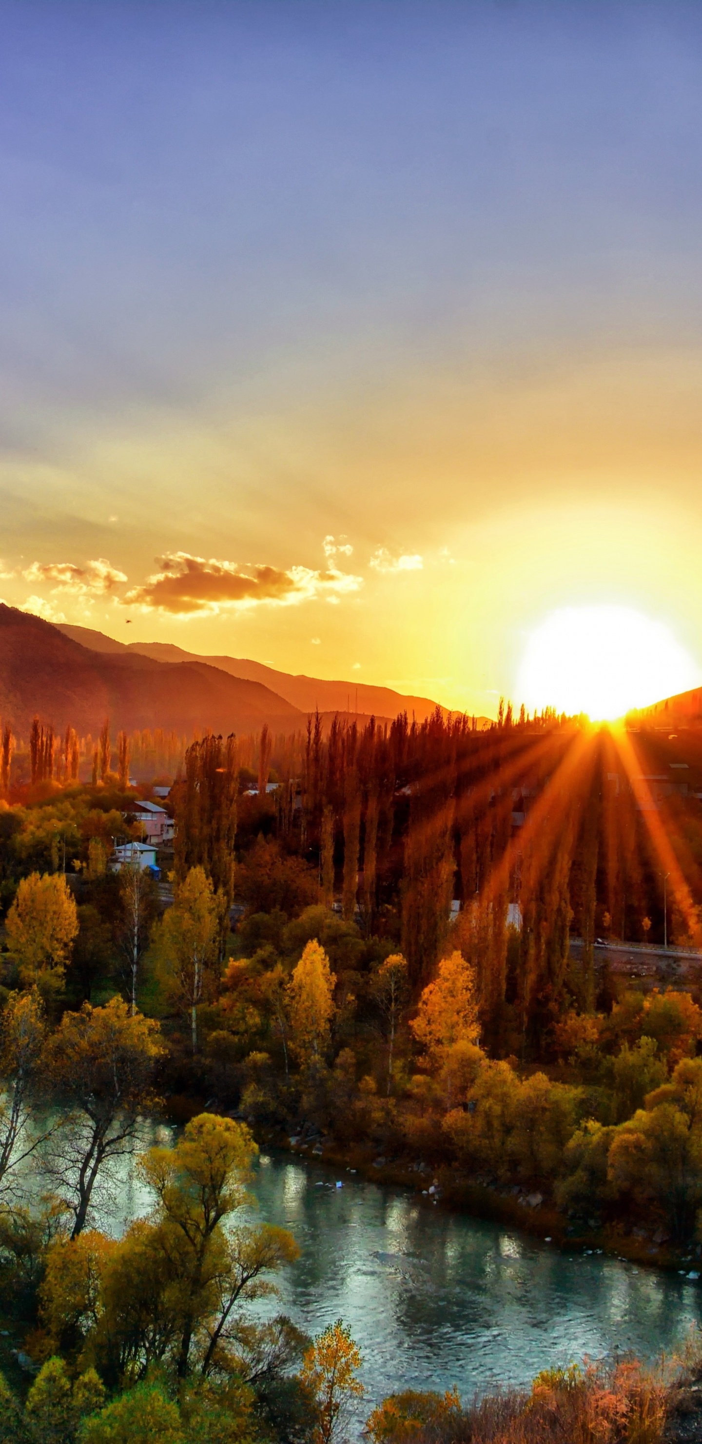 Обои рассвет пейзаж, закат, пейзаж, природа, гора в разрешении 1440x2960