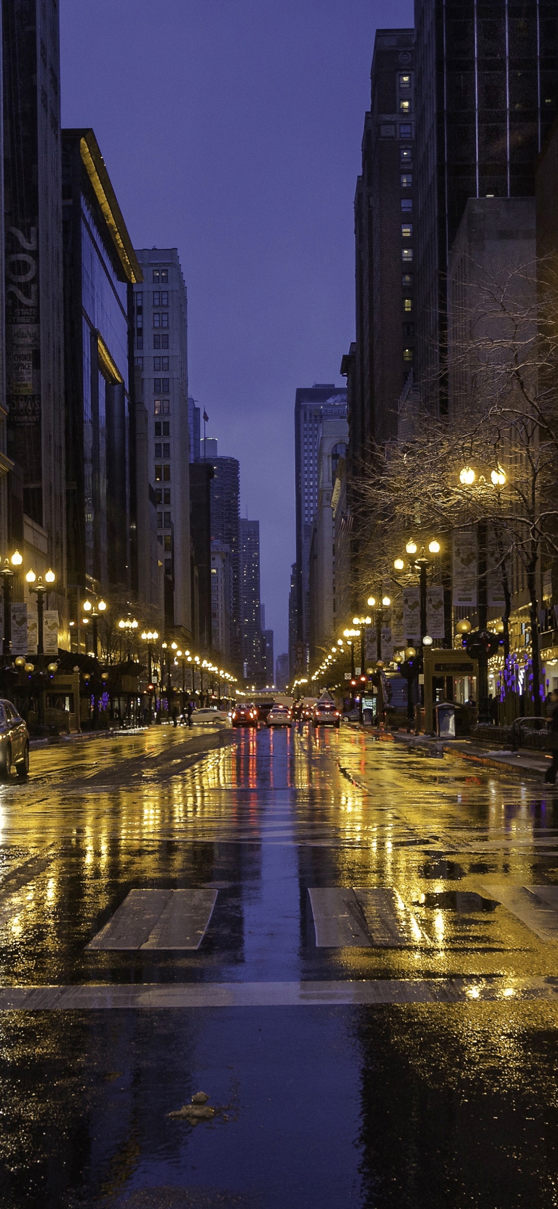 Обои Чикаго, городской район, ночь, город, метрополия в разрешении 1125x2436