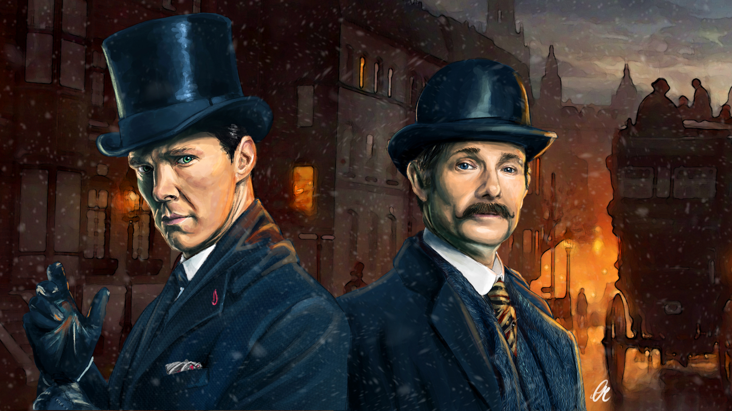 Обои Бенедикт Камбербэтч, Шерлок Холмс, шерлок, Мартин Фриман, живопись в разрешении 2560x1440