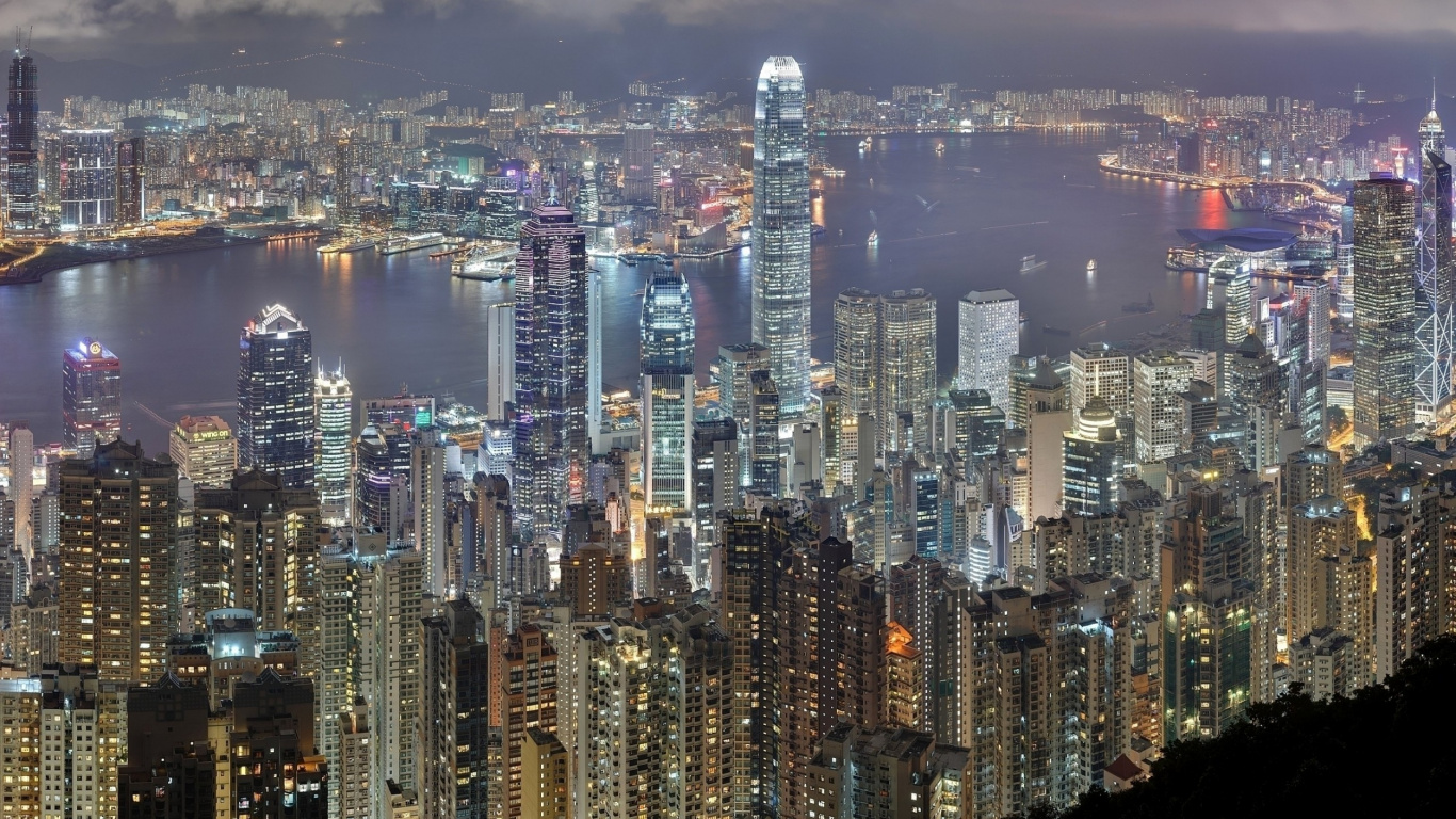 Обои небоскреб, Гавань Виктория, городской пейзаж, город, метрополия в разрешении 1366x768