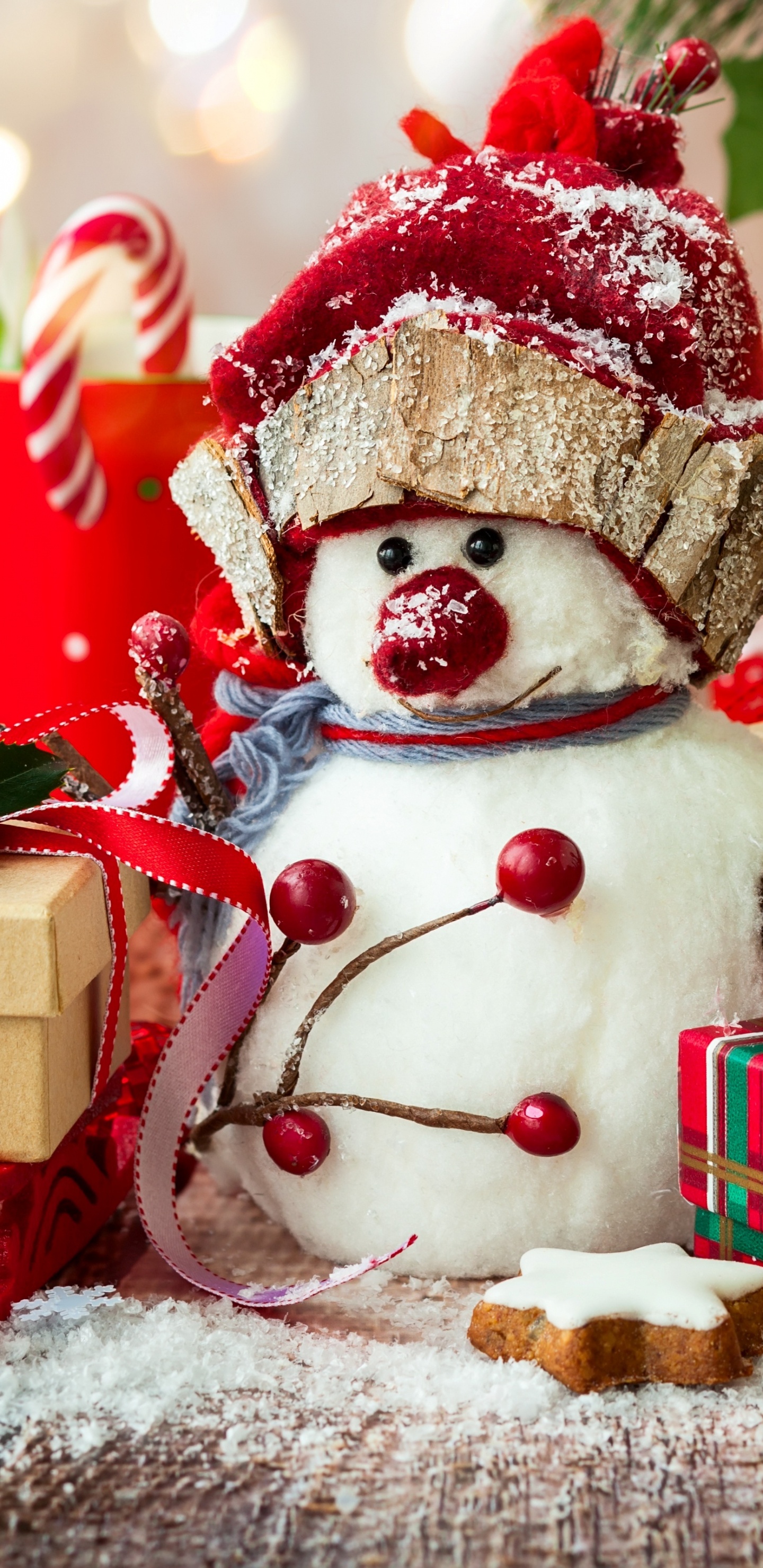 Обои Рождественский день, Рождественские украшения, елка, рождественский орнамент, Санта-Клаус в разрешении 1440x2960