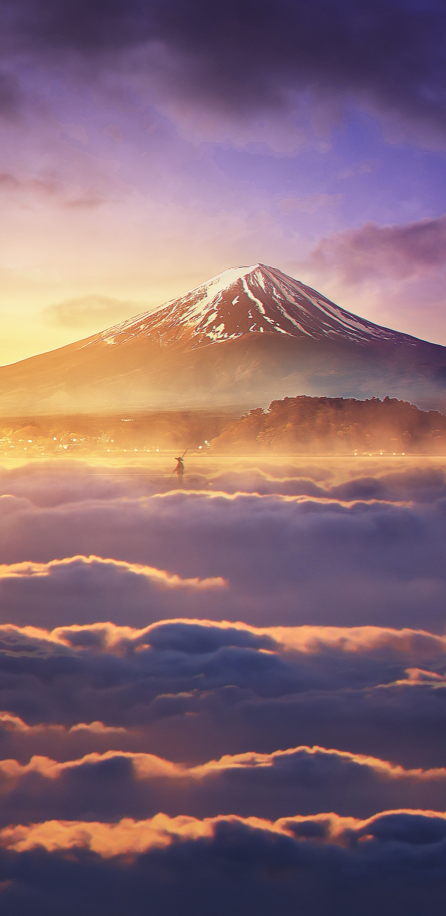 Обои атмосфера, солнечный свет, кучевое облако, облако, гора в разрешении 1440x2960