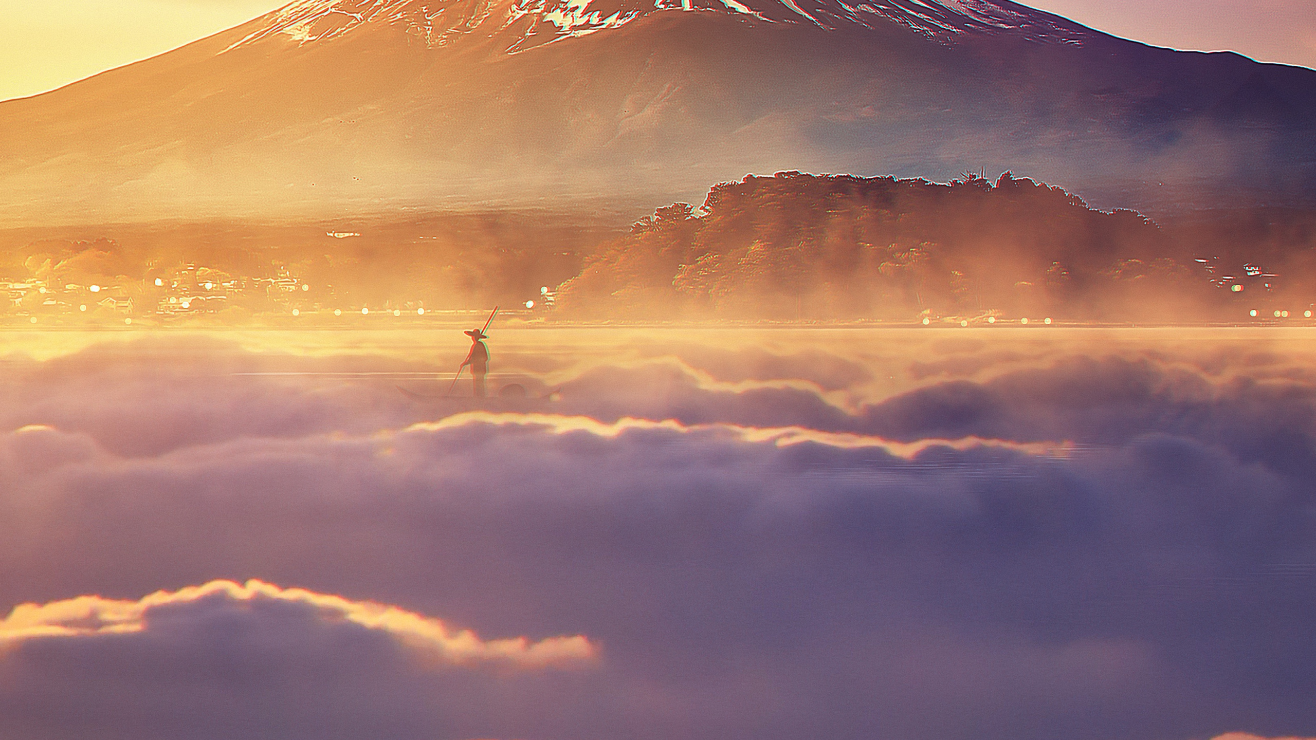 Обои атмосфера, солнечный свет, кучевое облако, облако, гора в разрешении 2560x1440