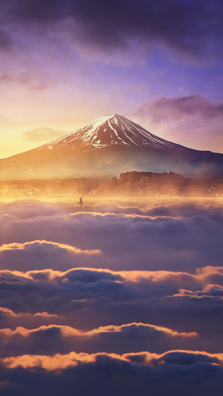 Обои атмосфера, солнечный свет, кучевое облако, облако, гора в разрешении 720x1280