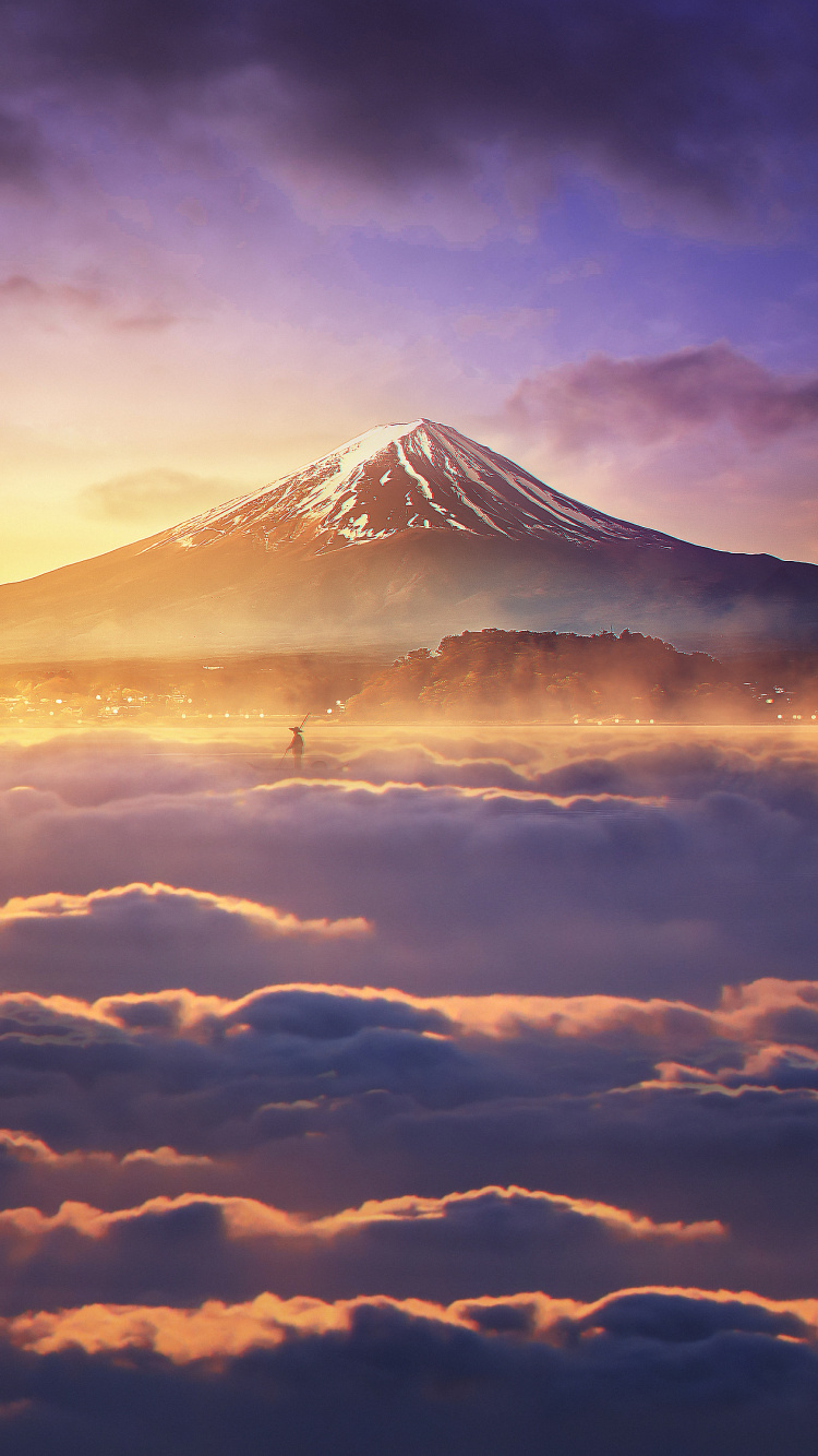 Обои атмосфера, солнечный свет, кучевое облако, облако, гора в разрешении 750x1334