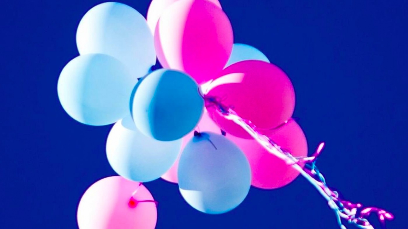 Обои воздушный шарик, синий, розовый, свет, пурпурный цвет в разрешении 1366x768