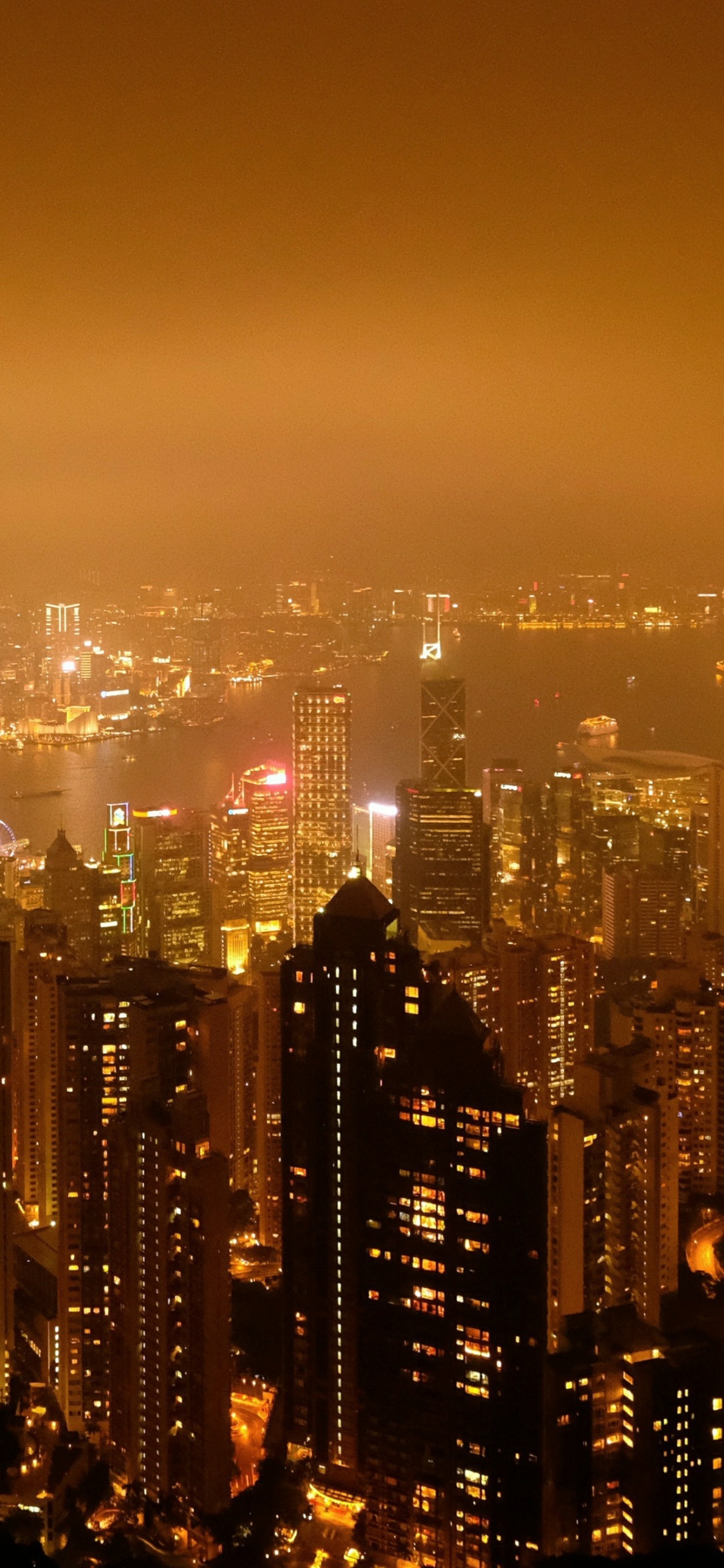 Обои городской пейзаж, ночь, панорама, город, метрополия в разрешении 1125x2436