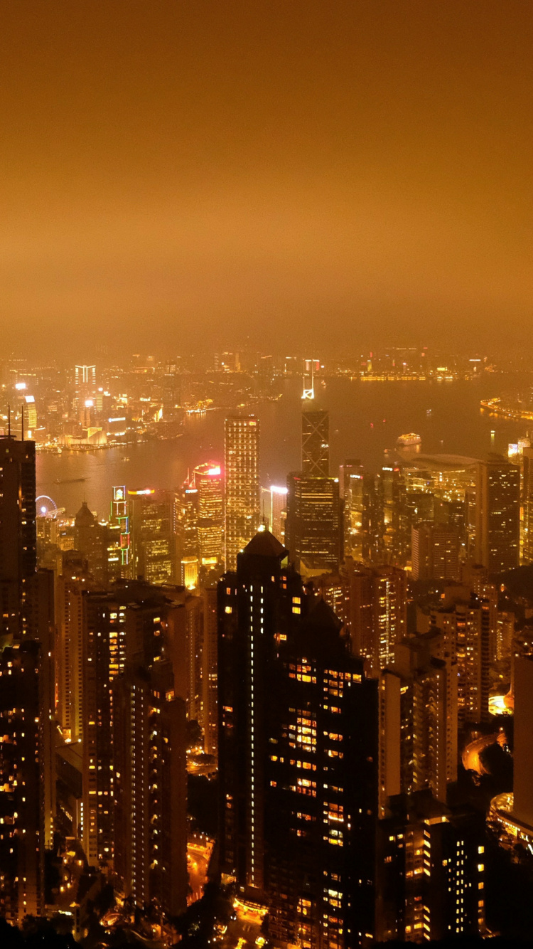 Обои городской пейзаж, ночь, панорама, город, метрополия в разрешении 750x1334