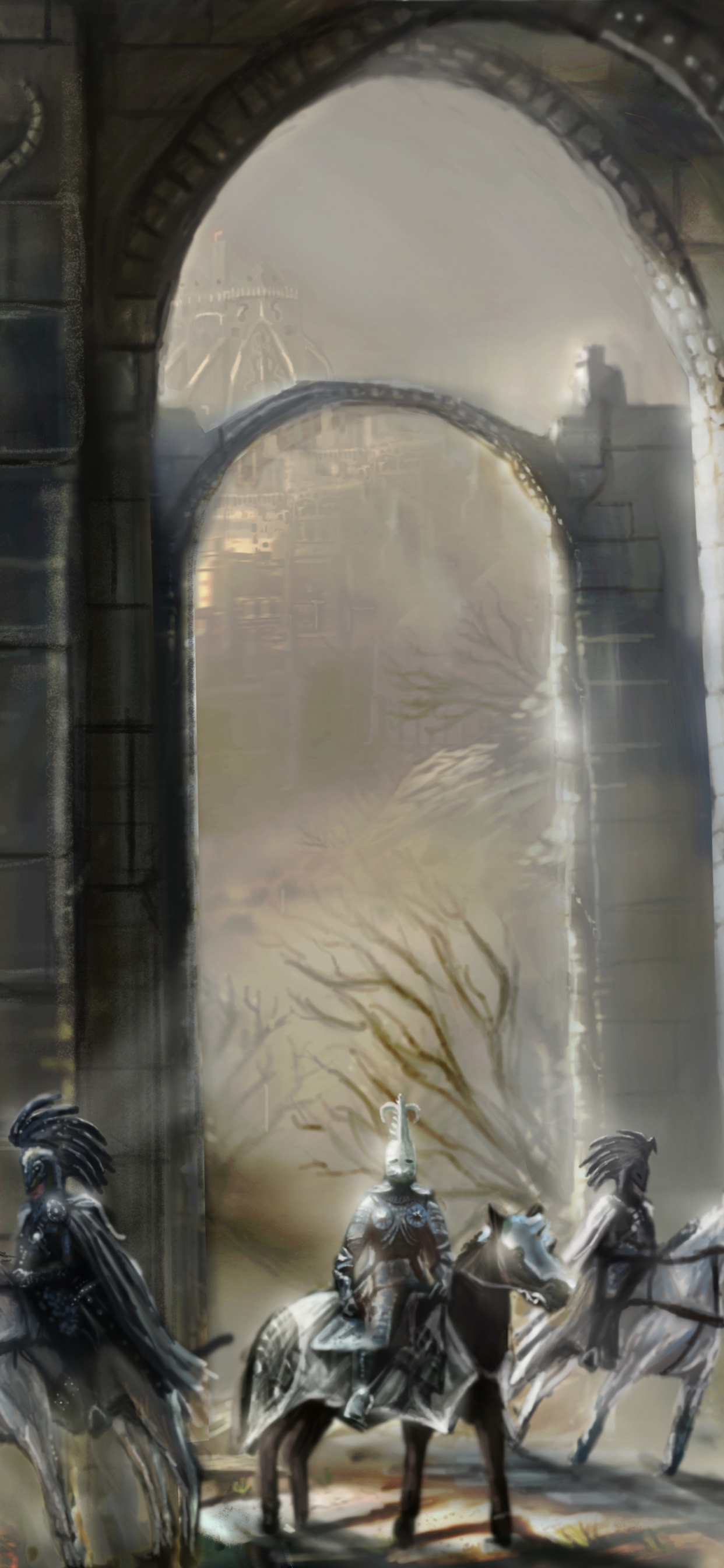 Обои фэнтези, рыцарь, спекулятивная фантастика, святое место, арка в разрешении 1242x2688