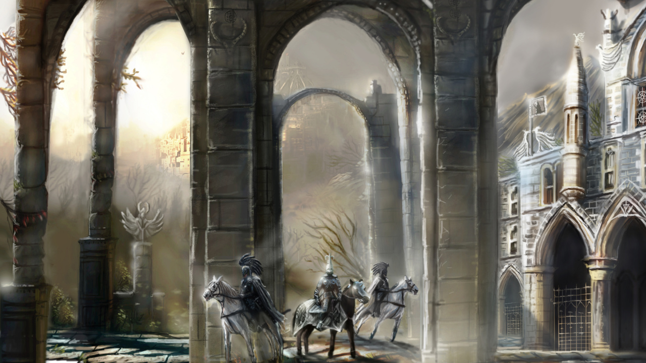 Обои фэнтези, рыцарь, спекулятивная фантастика, святое место, арка в разрешении 1280x720