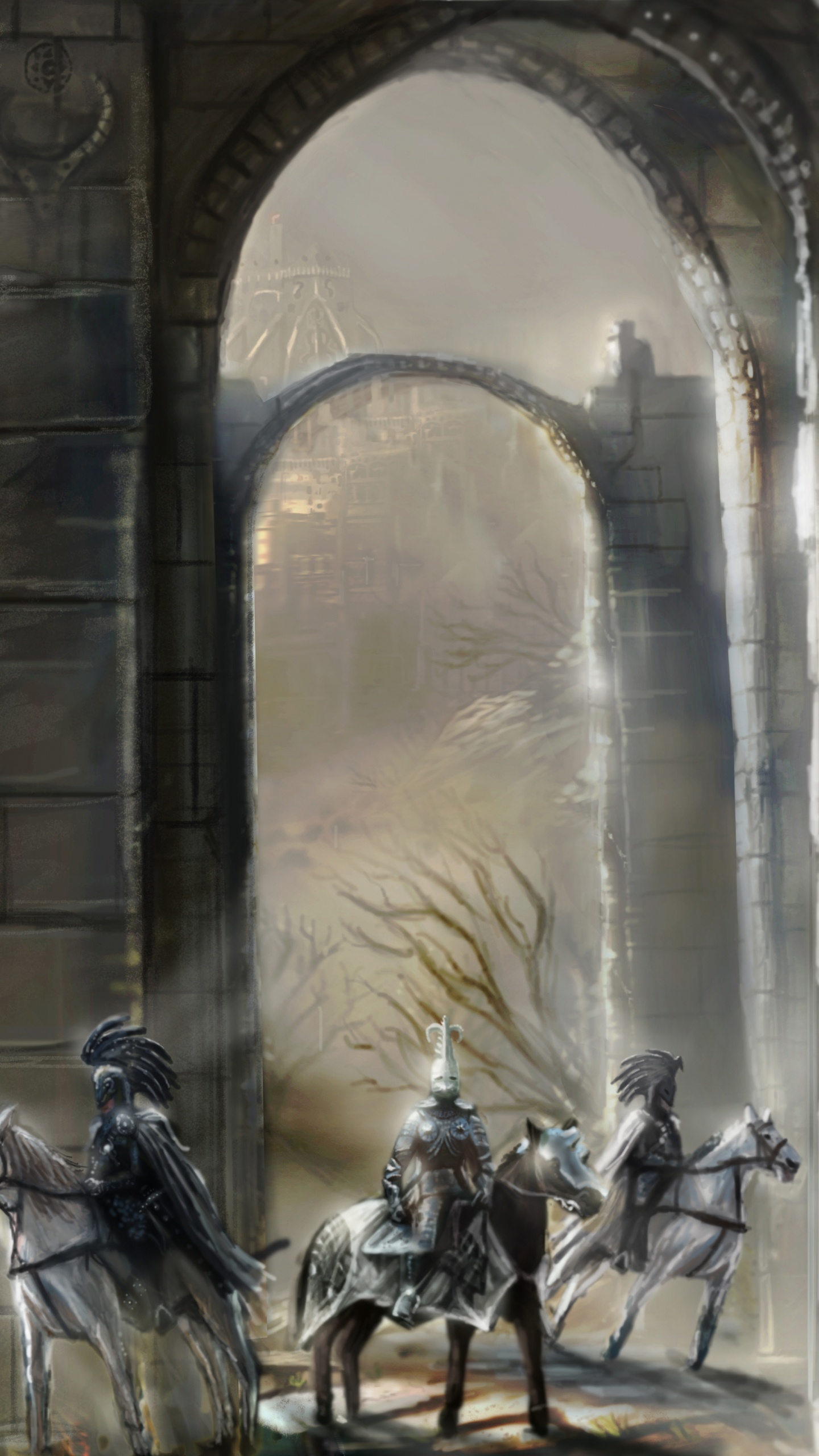 Обои фэнтези, рыцарь, спекулятивная фантастика, святое место, арка в разрешении 1440x2560