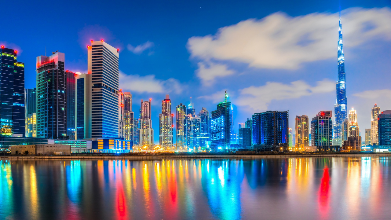 Обои Бурдж Халифа, город, городской пейзаж, линия горизонта, метрополия в разрешении 1280x720